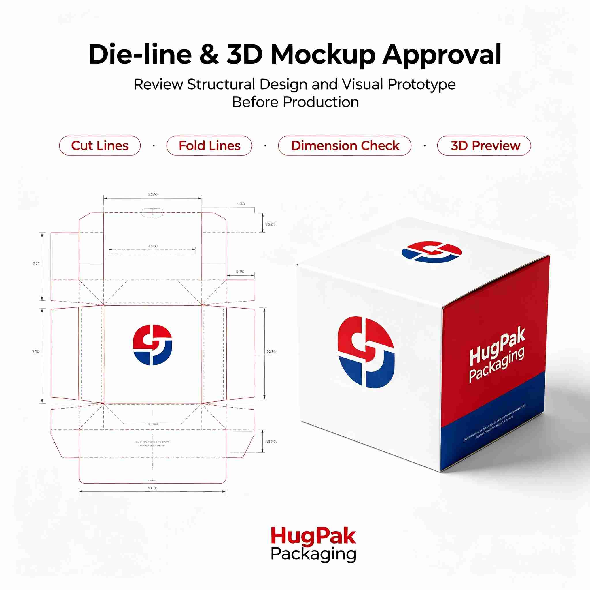 Custom box dieline template and 3D packaging mockup approval for custom gift box packaging before mass production