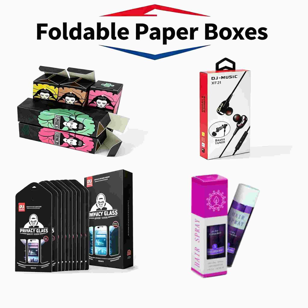 Custom Printed Foldable Paper Boxes, Eco-friendly Collapsible Packaging Boxes for Food, Electronics & Gifts