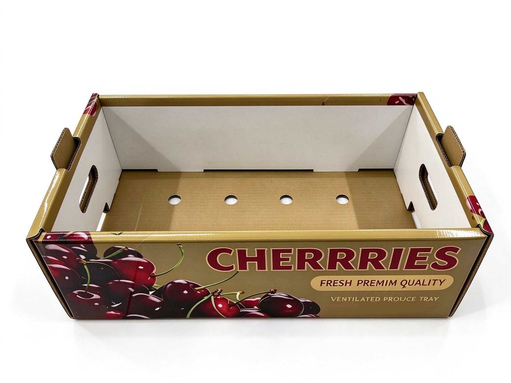 Custom printed carboard cherry gift box, luxury fruit packaging for fresh cherries, eco-friendly corrugated carton for export