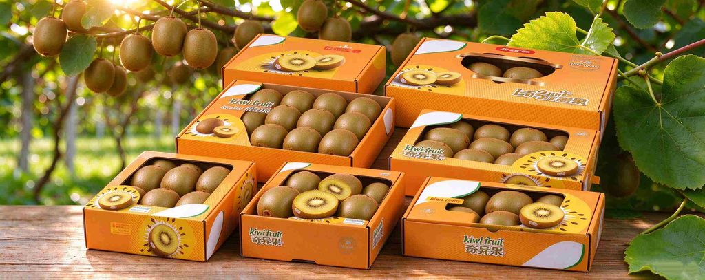 Fresh golden kiwi fruit gift boxes, custom fruit packaging for export