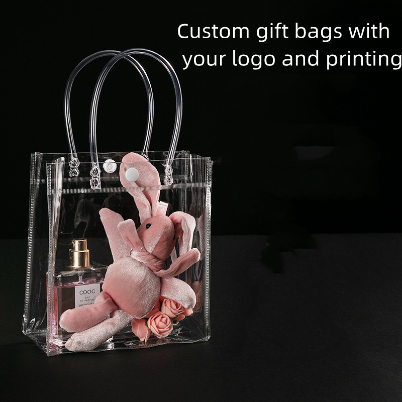 Clear PET handle bag with custom printing for beauty products | Hug Packaging